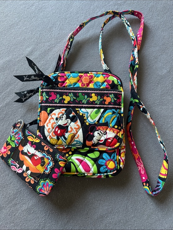 Vera Bradley Handbags - Vera Bradley Black Multi Mickey Mouse Crossbody with Cardholder